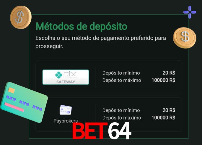 O cassino Bet64 oferece uma grande variedade de métodos de pagamento